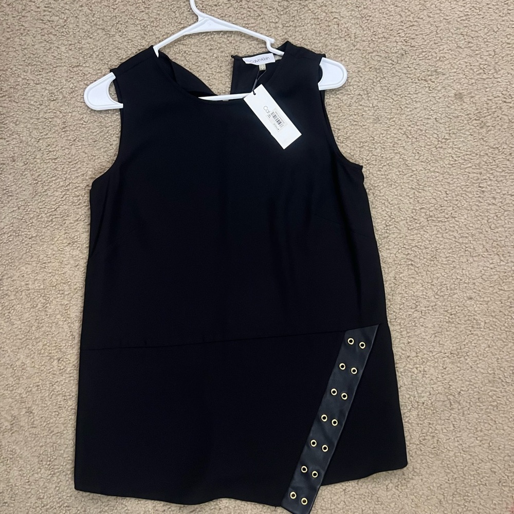 NEW Calvin Klein Black Sleeveless Dress with Branded Gold Accent